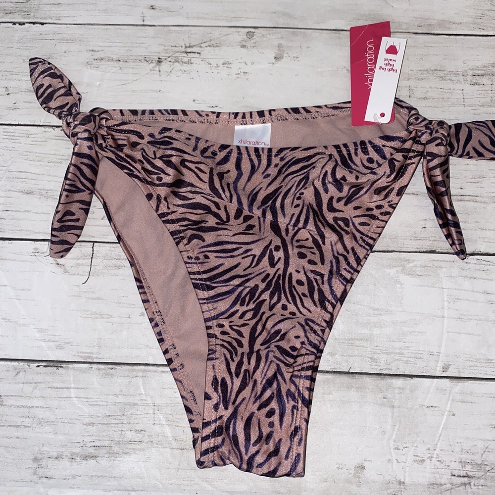 Xhilaration Bikini Bottom Womens XS Pink Zebra Mauve Animal Swim High Waist XS‎